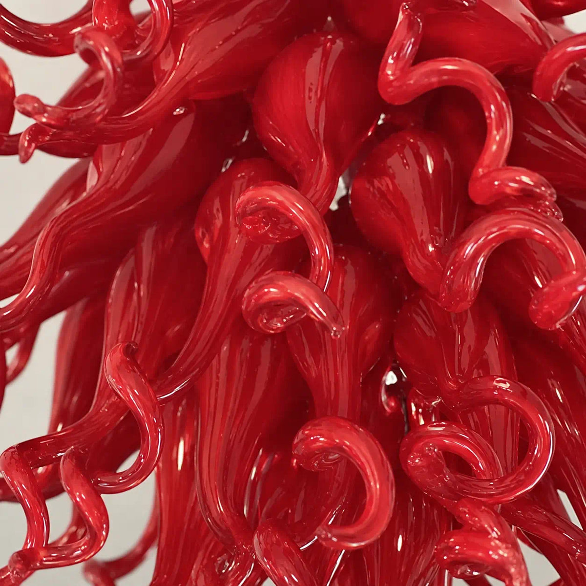 Crimson Flame Hand-Blown Glass Chandelier Red Twisted Glass Sculptural Artistic Pendant Light