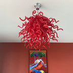 Crimson Flame Hand-Blown Glass Chandelier Red Twisted Glass Sculptural Artistic Pendant Light