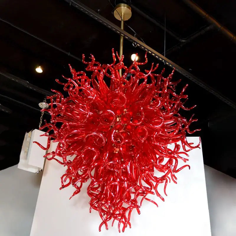 Scarlet Flame Artisan Spiral Glass Chandelier Bold Ruby Red Sculptural Pendant Light