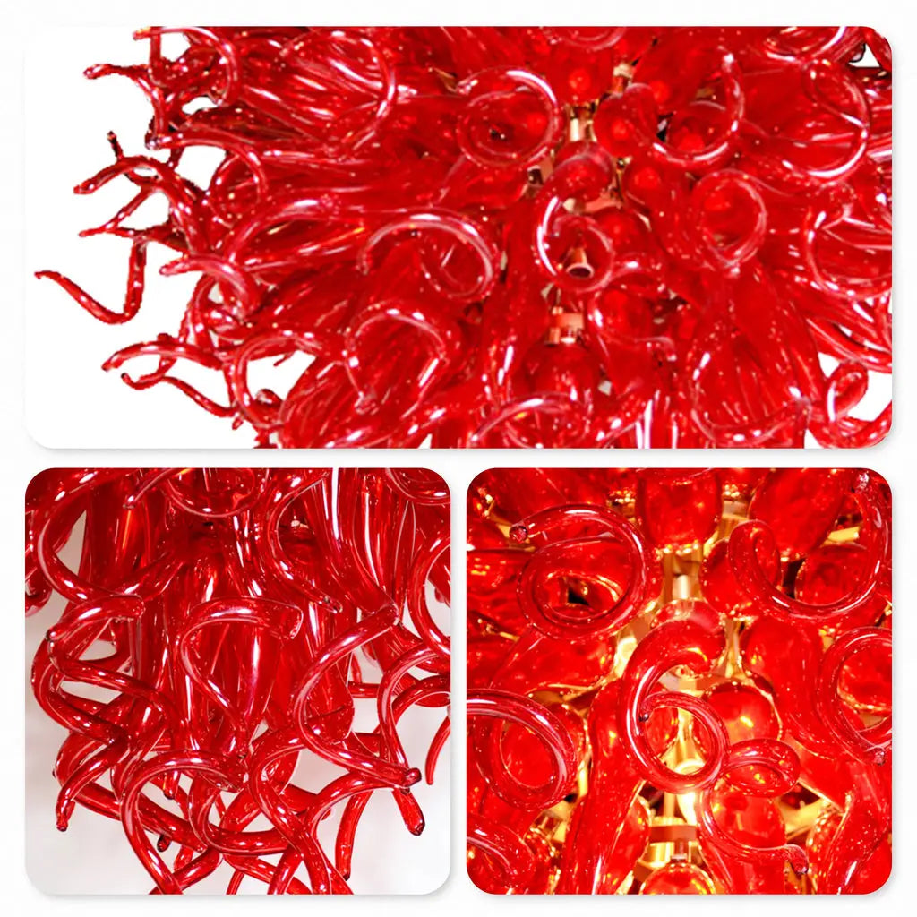Scarlet Flame Artisan Spiral Glass Chandelier Bold Ruby Red Sculptural Pendant Light