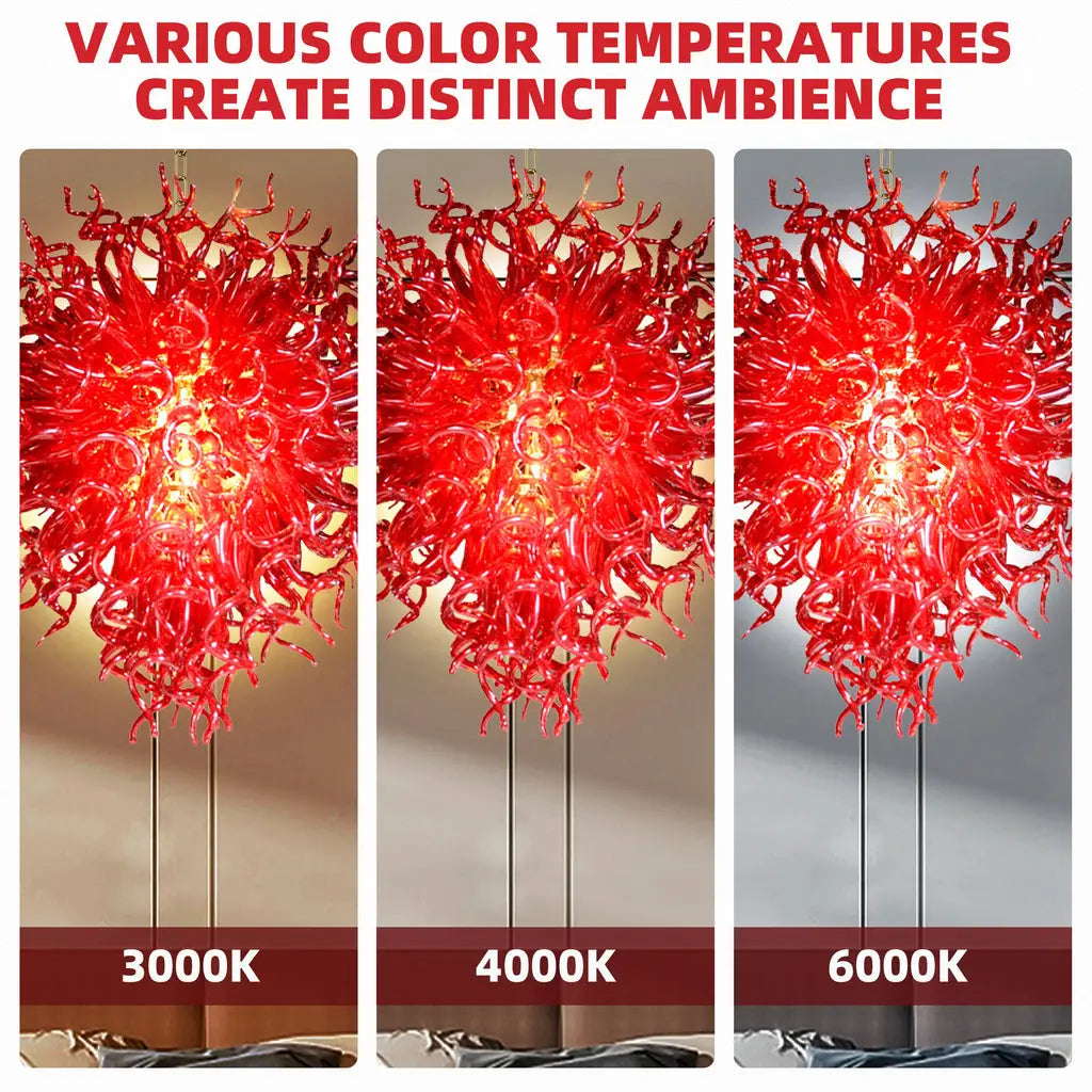 Scarlet Flame Artisan Spiral Glass Chandelier Bold Ruby Red Sculptural Pendant Light