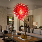 Scarlet Flame Artisan Spiral Glass Chandelier Bold Ruby Red Sculptural Pendant Light