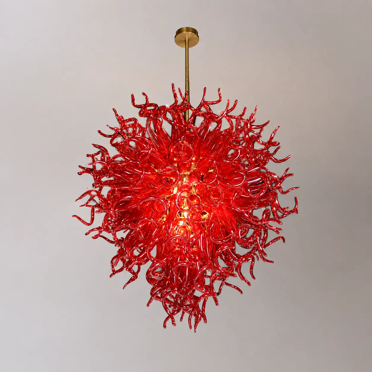 Scarlet Flame Artisan Spiral Glass Chandelier Bold Ruby Red Sculptural Pendant Light