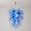 Modern Coastal Blue and Clear White Hand-Blown Glass Art Chandelier Chihuly-Style Sculptural Glass Pendant Lighting