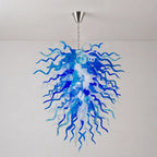 Modern Coastal Blue and Clear White Hand-Blown Glass Art Chandelier Chihuly-Style Sculptural Glass Pendant Lighting