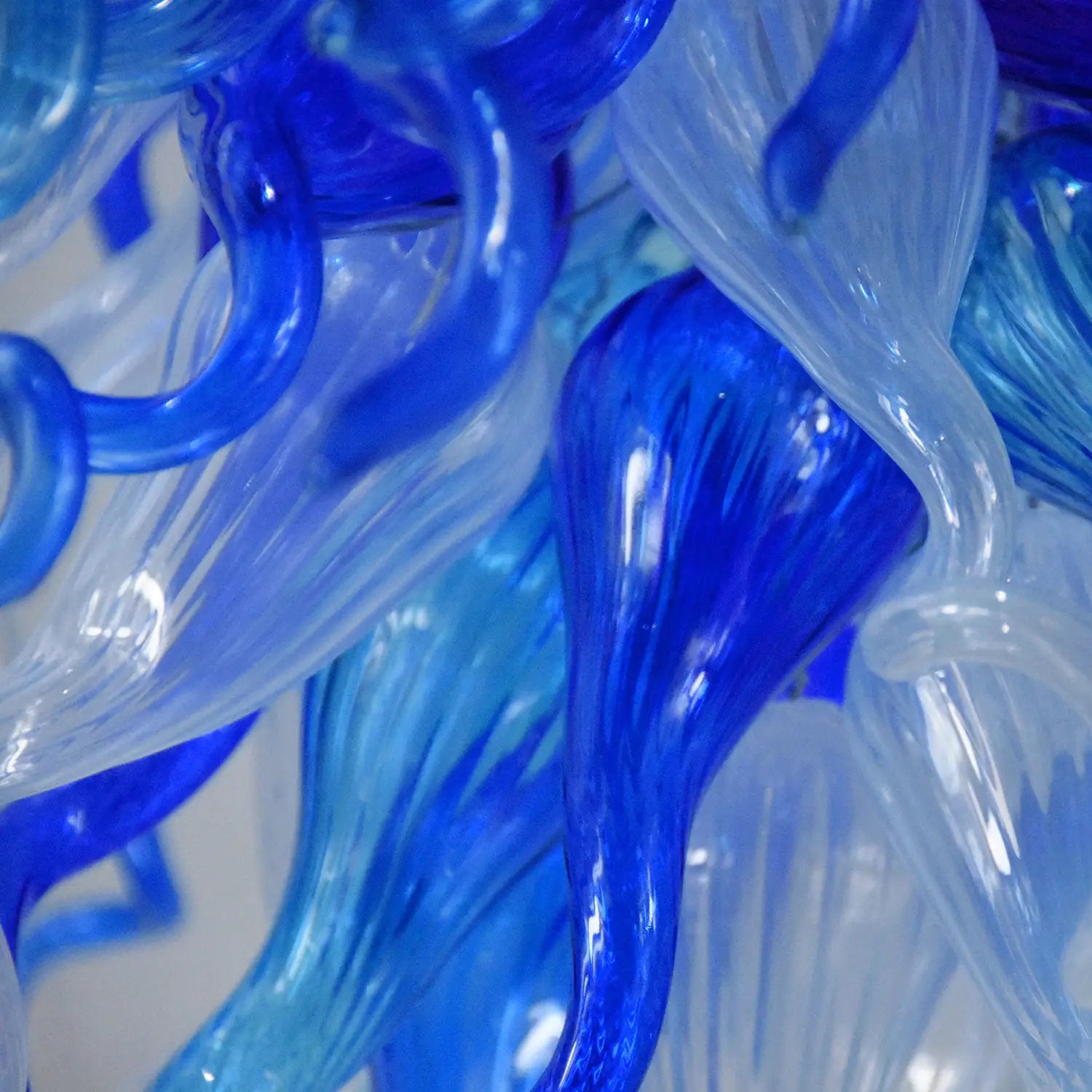 Blue & Clear Blown Sculpture Glass Chandelier Chihuly-Style Twisted Hanging lamp Murano Art Pendant Light