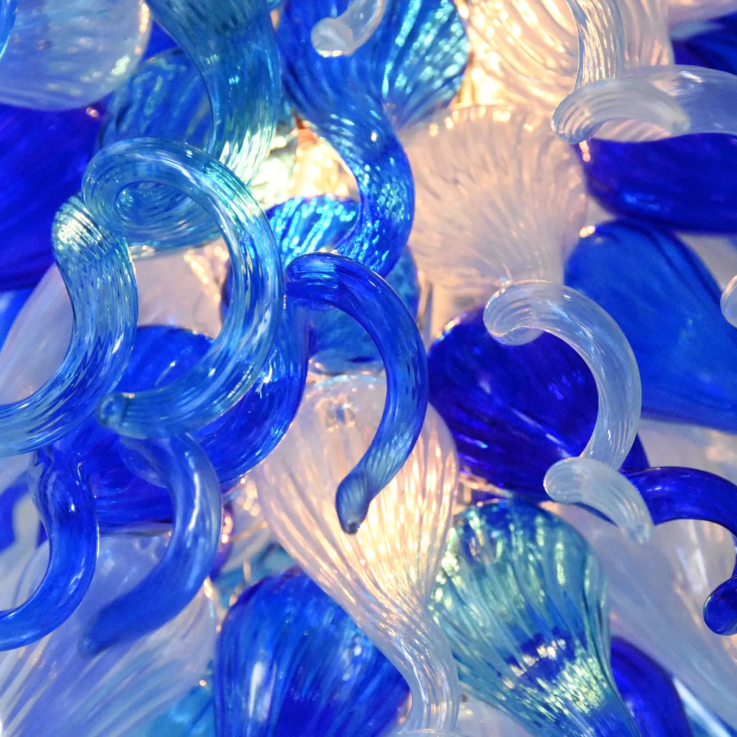 Blue & Clear Blown Sculpture Glass Chandelier Chihuly-Style Twisted Hanging lamp Murano Art Pendant Light
