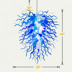 Modern Coastal Blue and Clear White Hand-Blown Glass Art Chandelier Chihuly-Style Sculptural Glass Pendant Lighting
