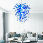 Modern Coastal Blue and Clear White Hand-Blown Glass Art Chandelier Chihuly-Style Sculptural Glass Pendant Lighting