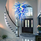 Modern Coastal Blue and Clear White Hand-Blown Glass Art Chandelier Chihuly-Style Sculptural Glass Pendant Lighting