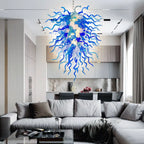 Modern Coastal Blue and Clear White Hand-Blown Glass Art Chandelier Chihuly-Style Sculptural Glass Pendant Lighting