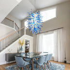 Luxury Abstract Blue White Hand-Blown Glass Chandelier Ocean Style Sculptural Glass Art Pendant Light