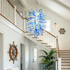 Luxury Abstract Blue White Hand-Blown Glass Chandelier Ocean Style Sculptural Glass Art Pendant Light