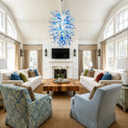 Luxury Abstract Blue White Hand-Blown Glass Chandelier Ocean Style Sculptural Glass Art Pendant Light
