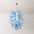 Luxury Abstract Blue White Hand-Blown Glass Chandelier Ocean Style Sculptural Glass Art Pendant Light