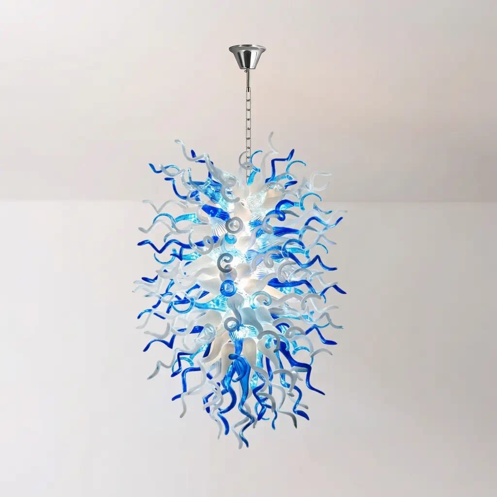 Luxury Abstract Blue White Hand-Blown Glass Chandelier Ocean Style Sculptural Glass Art Pendant Light