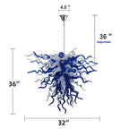 Blue & Frosted White Hand-Blown Glass Chandelier Chihuly-Style Sculptural Artistic Pendant Light