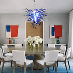 Blue & Frosted White Hand-Blown Glass Chandelier Chihuly-Style Sculptural Artistic Pendant Light