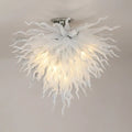 Modern White Frosted Blown Glass Ceiling Light Chihuly-Style Sculptural Glass Art Semi-Flush Mount Chandelier
