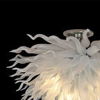 Modern White Frosted Blown Glass Ceiling Light Chihuly-Style Sculptural Glass Art Semi-Flush Mount Chandelier