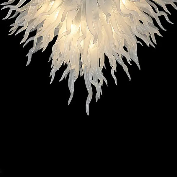 Modern White Frosted Blown Glass Ceiling Light Chihuly-Style Sculptural Glass Art Semi-Flush Mount Chandelier