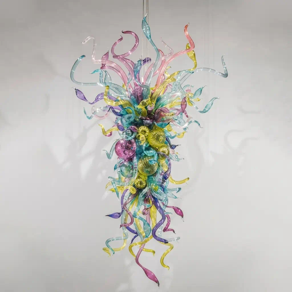Large Vibrant Prism Hand-Blown Glass Chandelier Multicolor Art Glass Tentacle Glass Pendant Light