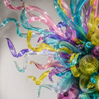 Large Vibrant Prism Hand-Blown Glass Chandelier Multicolor Art Glass Tentacle Glass Pendant Light
