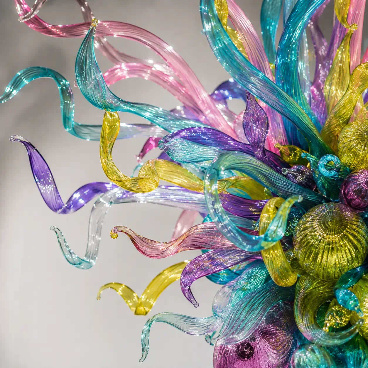 Large Vibrant Prism Hand-Blown Glass Chandelier Multicolor Art Glass Tentacle Glass Pendant Light