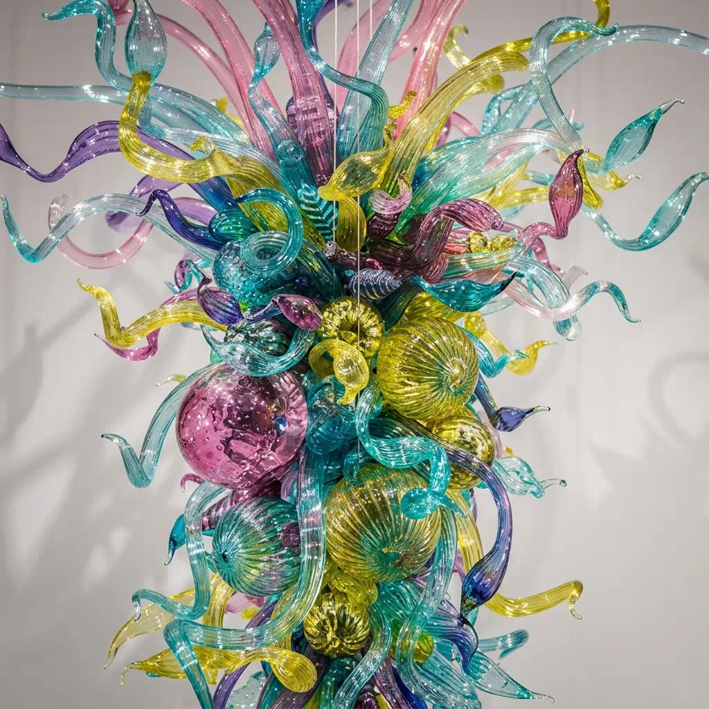 Large Vibrant Prism Hand-Blown Glass Chandelier Multicolor Art Glass Tentacle Glass Pendant Light