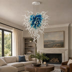 Luxury Ice Blue Blown Glass Chandelier Coastal Sculptural Art Pendant Light