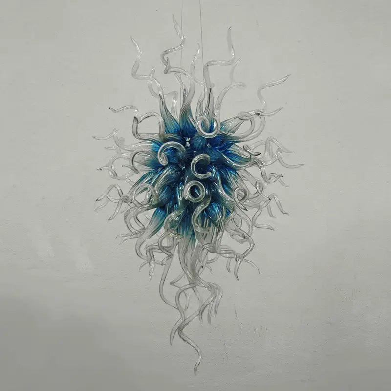Luxury Ice Blue Blown Glass Chandelier Coastal Sculptural Art Pendant Light