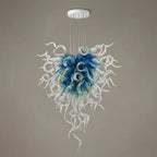Luxury Ice Blue Blown Glass Chandelier Coastal Sculptural Art Pendant Light