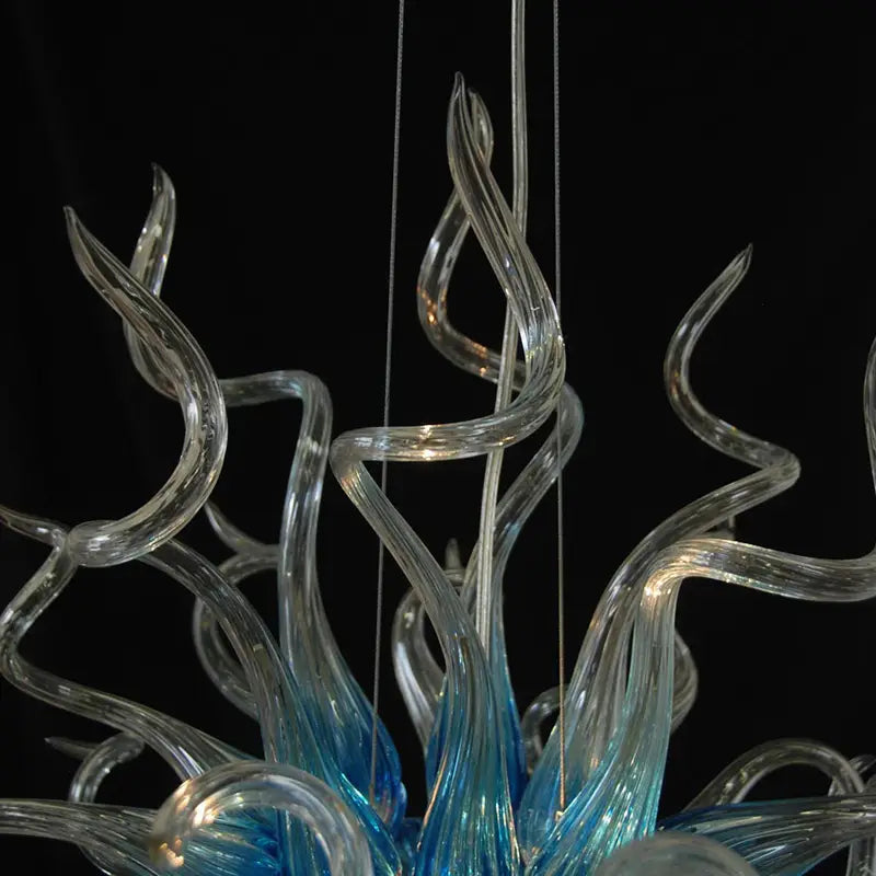 Luxury Ice Blue Blown Glass Chandelier Coastal Sculptural Art Pendant Light