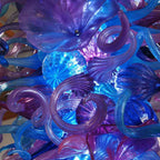 Giant Azure & Royal Amethyst Hand-Blown Glass Chandelier Large Multicolor Murano Style Art Pendant Light