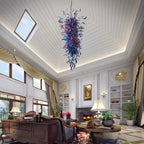 Giant Azure & Royal Amethyst Hand-Blown Glass Chandelier Large Multicolor Murano Style Art Pendant Light
