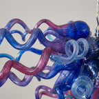 Murano Style Hand-Blown Glass Chandelier Blue & Purple Sculptural Art Pendant Light