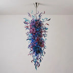 Giant Azure & Royal Amethyst Hand-Blown Glass Chandelier Large Multicolor Murano Style Art Pendant Light