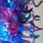 Giant Azure & Royal Amethyst Hand-Blown Glass Chandelier Large Multicolor Murano Style Art Pendant Light