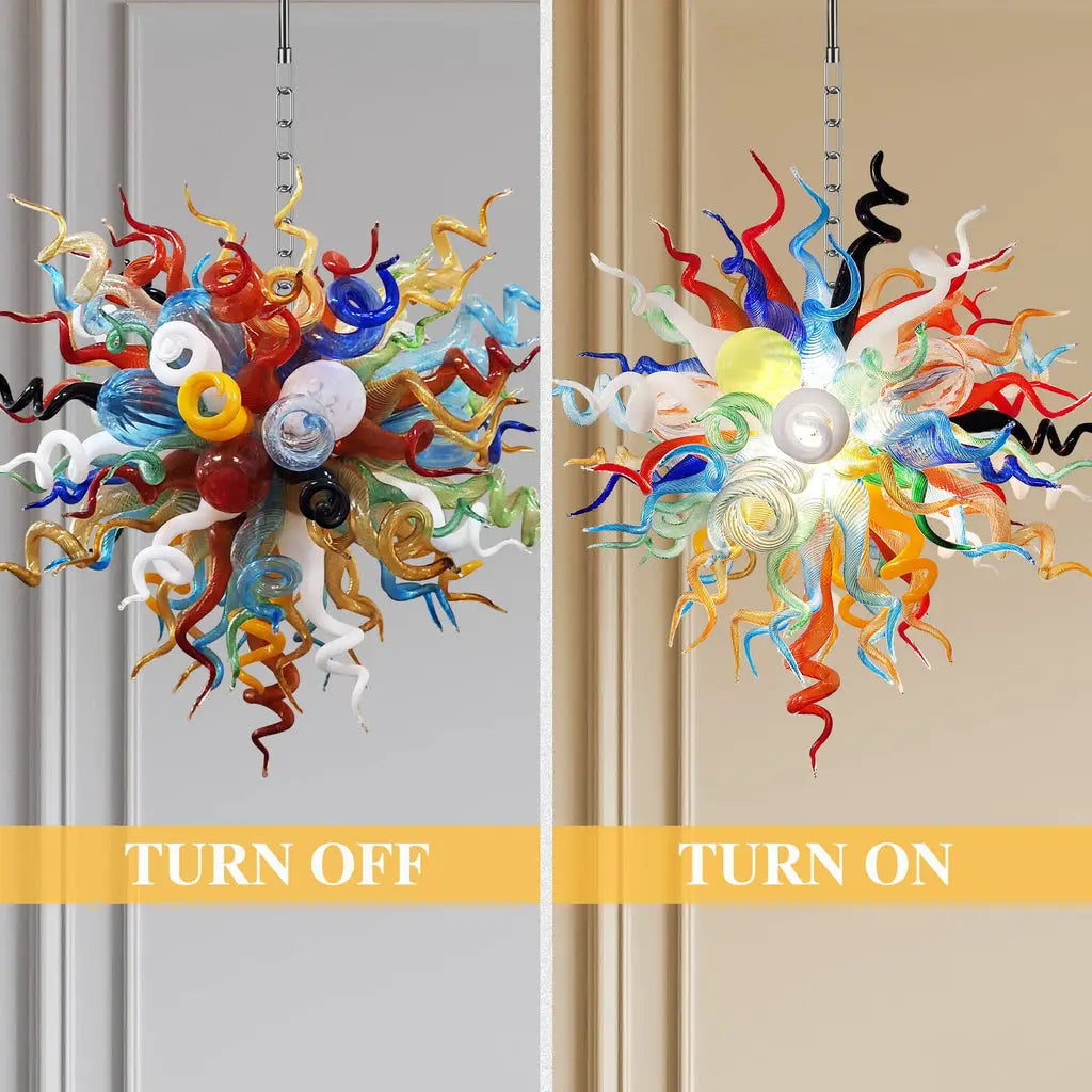 Kaleidoscope Colorful Hand-Blown Glass Art Chandelier Rainbow Twisted Glass Elements Pendant Light