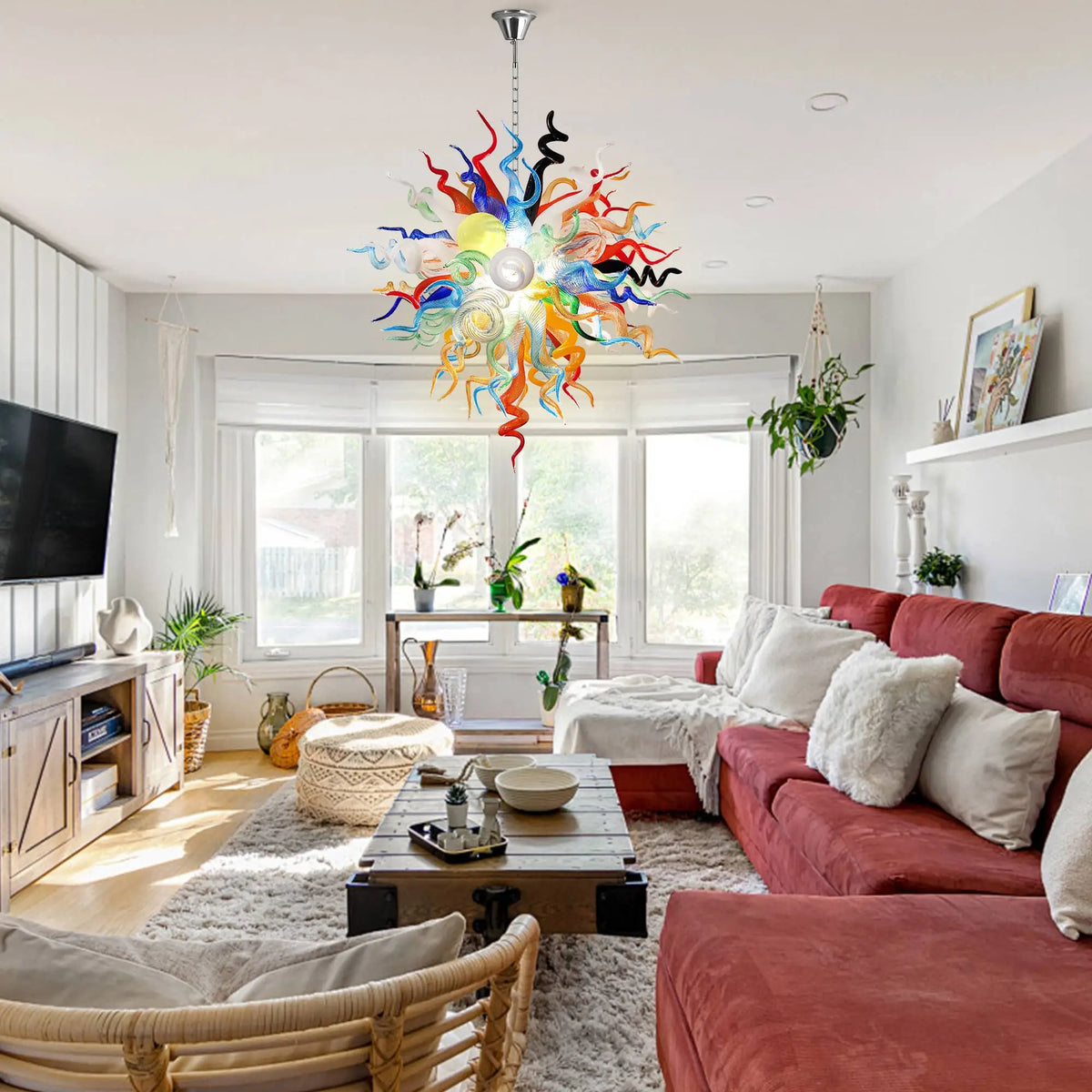 Kaleidoscope Colorful Hand-Blown Glass Art Chandelier Rainbow Twisted Glass Elements Pendant Light