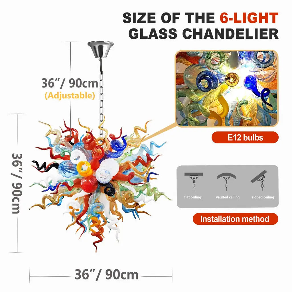 Kaleidoscope Colorful Hand-Blown Glass Art Chandelier Rainbow Twisted Glass Elements Pendant Light