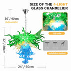 Unique Three Layers Hand-Blown Glass Chandelier Blue Green and Gold Artistic Handcrafted Pendant Light
