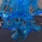 Unique Three Layers Hand-Blown Glass Chandelier Blue Green and Gold Artistic Handcrafted Pendant Light