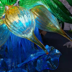 Unique Three Layers Hand-Blown Glass Chandelier Blue Green and Gold Artistic Handcrafted Pendant Light