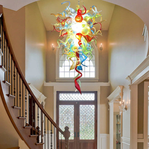 Abstract Long Spiral Blown Glass Chandelier Large Murano Style Art Chandelier Lighting For Foyers Stairwells