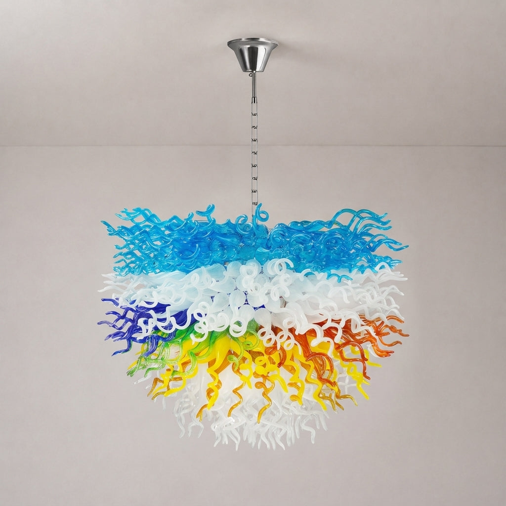 Chihuly-Style Blown Glass Chandelier Colored Multi Layers Semi-Circular Modern Art Pendant Light