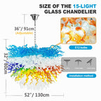 Chihuly-Style Blown Glass Chandelier Colored Multi Layers Semi-Circular Modern Art Pendant Light