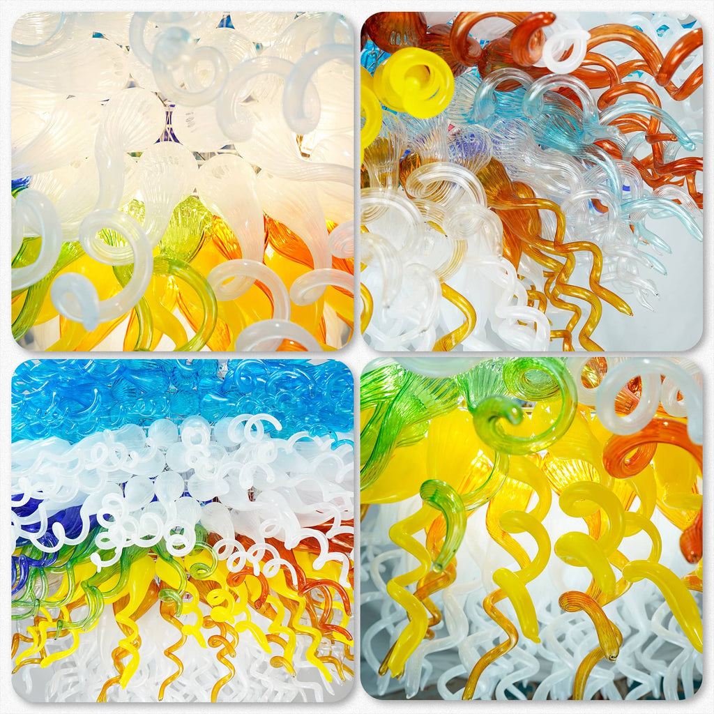 Chihuly-Style Blown Glass Chandelier Colored Multi Layers Semi-Circular Modern Art Pendant Light