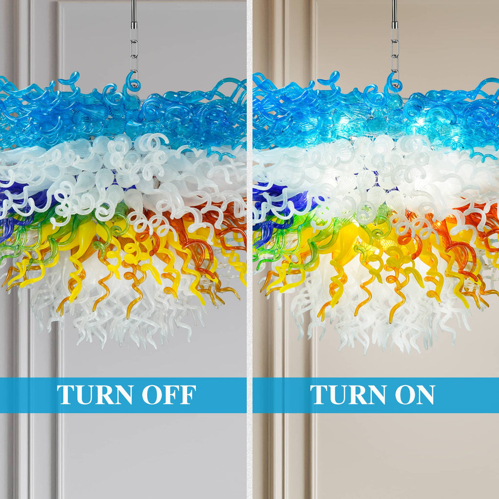 Chihuly-Style Blown Glass Chandelier Colored Multi Layers Semi-Circular Modern Art Pendant Light