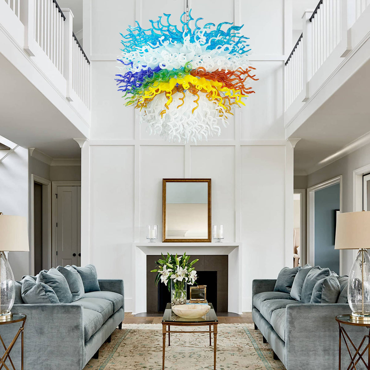 Chihuly-Style Blown Glass Chandelier Colored Multi Layers Semi-Circular Modern Art Pendant Light